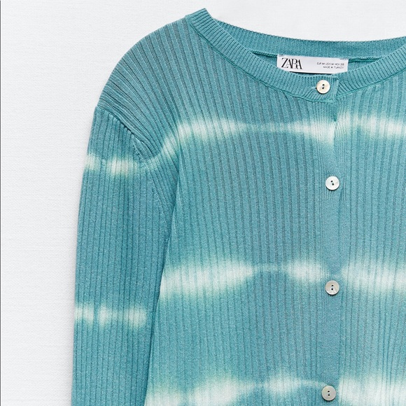 Zara blue/ green tie-dye knit cardigan NWT - Picture 7 of 8